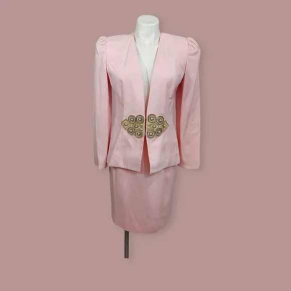 Opalis by Frank Hahn Pale Pink Skirt Set Women's Vintage Size 8 Made In USA - Picture 1 of 14
